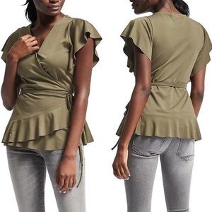 Banana Republic Short Sleeve Ruffle Wrap Top M